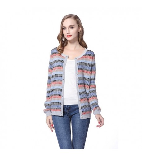 KNITBEST Knitwear Striped Checked Cardigan