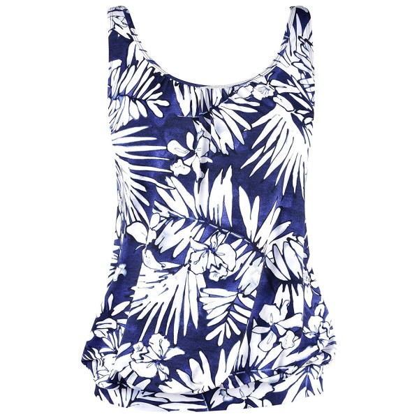 Women's Swimwear Blouson Tankini Set Modest Tank Bathing Suits - Blue ...
