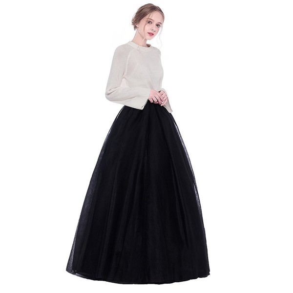 Women's Layered Elastic Waist Tulle Long Tutu Maxi Skirt - Black ...