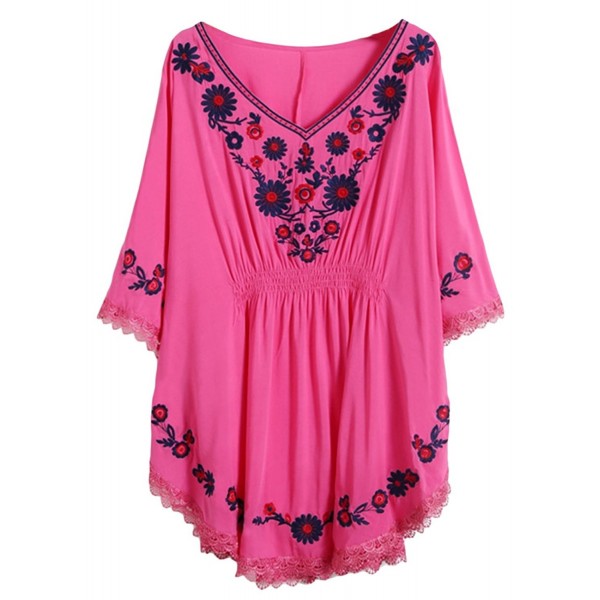 Fashion Mexican Embroidery Batwing Peasant