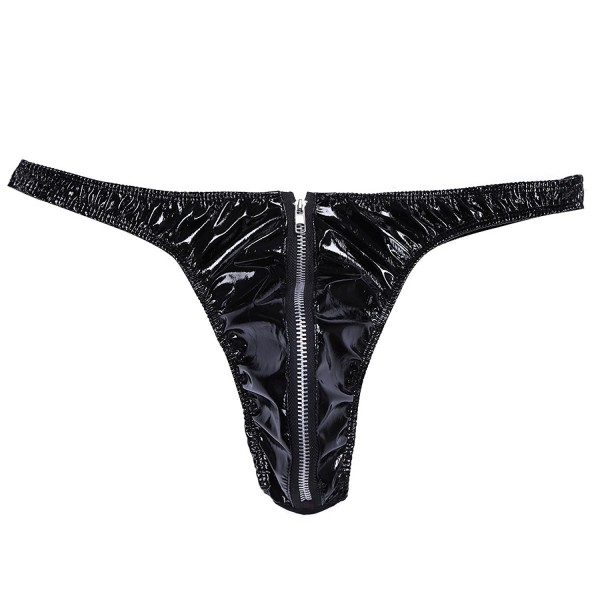 Men's PVC Leather Wetlook Bikini Briefs Underwear Zipper Front G String ...