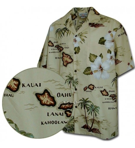 Tropical Shirts Hawaiian Maps Khaki