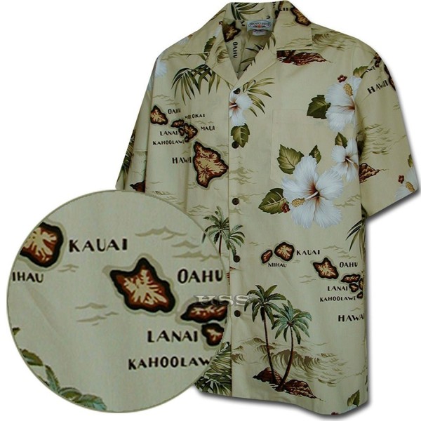 Tropical Shirts Hawaiian Maps Khaki