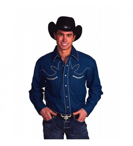 Cotton Retro Western Cowboy Shirt Denim Medium