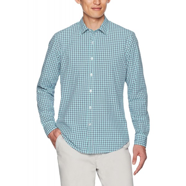 Men's Standard-Fit Long-Sleeve Micro-Check Shirt - Blue/Aqua - CC17XQ42QD3