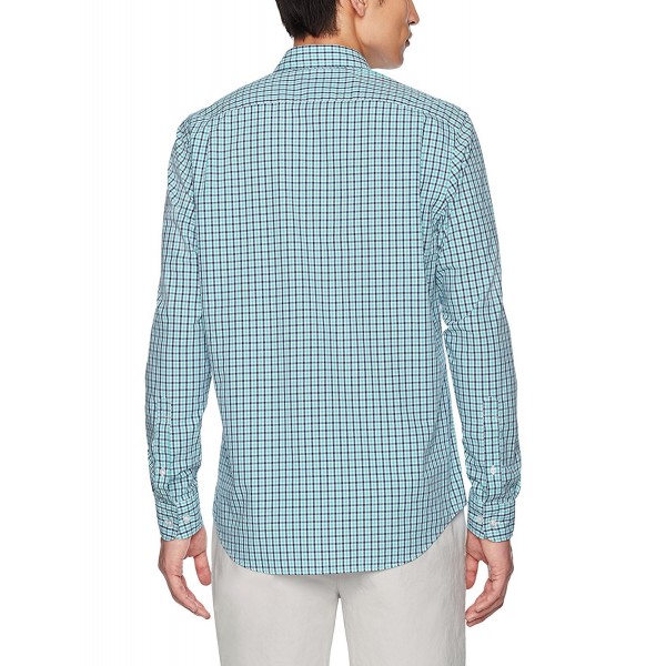 Men's Standard-Fit Long-Sleeve Micro-Check Shirt - Blue/Aqua - CC17XQ42QD3