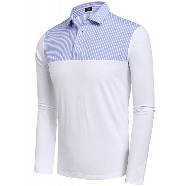 Men's Casual Polo Collar Long Sleeve Striped Polo Shirts - Blue ...