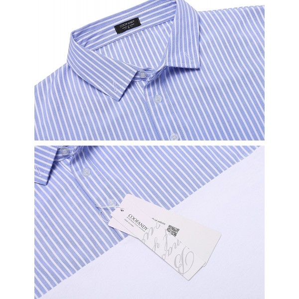 Men's Casual Polo Collar Long Sleeve Striped Polo Shirts - Blue ...