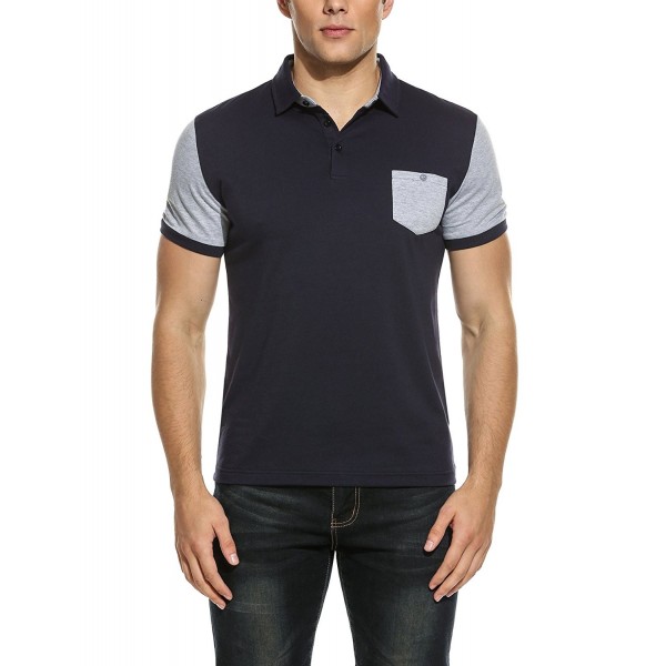 Men's Polo Shirt Casual Slim Fit Short Sleeve Collar Shirt - Dark Blue ...