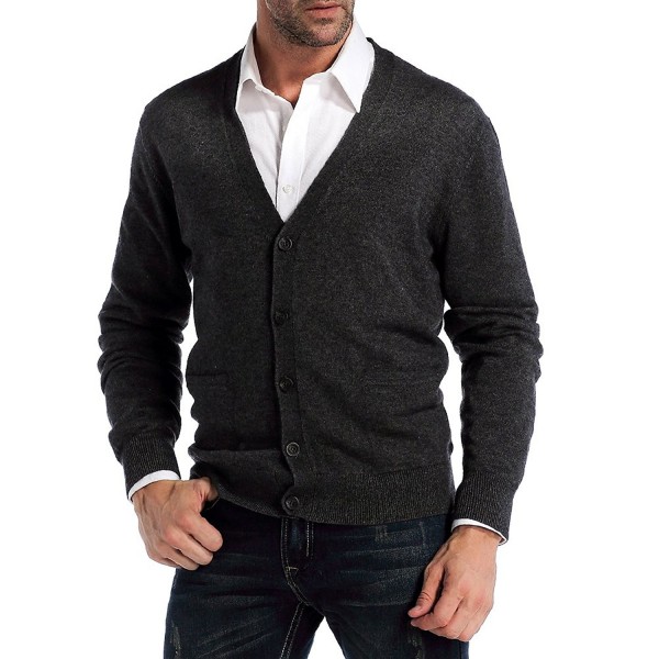 Men's Relax Fit V-Neck Cardigan Cashmere Wool Blend Button Down With ...
