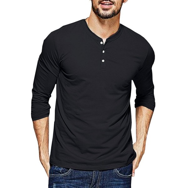 Henley T Shirts Sleeve Button Cotton