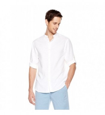 Men's Standard-Fit Long-Sleeve Band Collar Woven Shirt - White ...