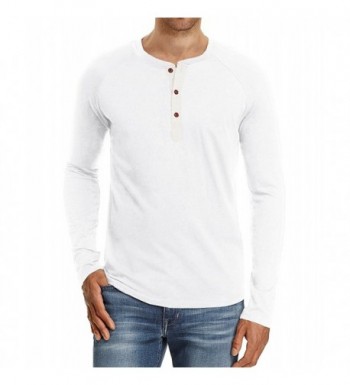 Men's Cotton Casual Slim Fit Henley T-Shirts - 14 Long Sleeve White ...