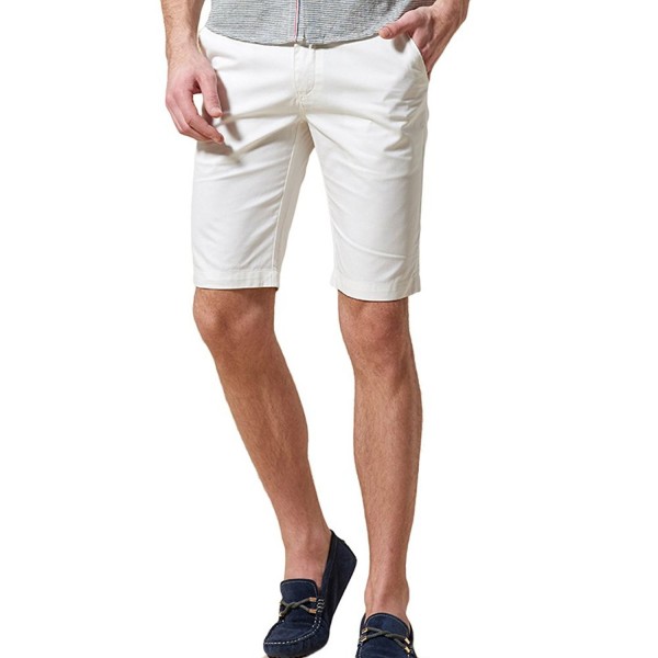 Men's Casual Flat-Front Short Pants - White - CU1216ENKAV