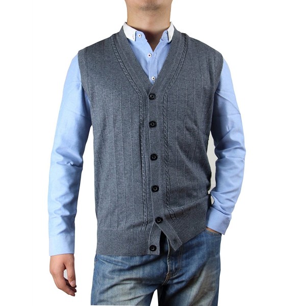 Men's Solid Color Button-Down Wool Sweater Vest Cardigan - Medium Gray ...