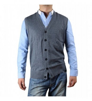 Men's Solid Color Button-Down Wool Sweater Vest Cardigan - Medium Gray ...