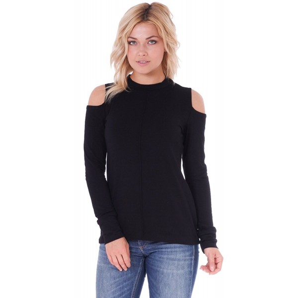 Women's Cold Shoulder Top - Long Sleeve Cut Out Shoulder Style - Made ...